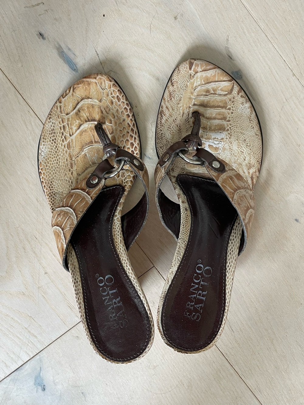 Franco Sarto snake skin looking tan sandals good condition size 6.